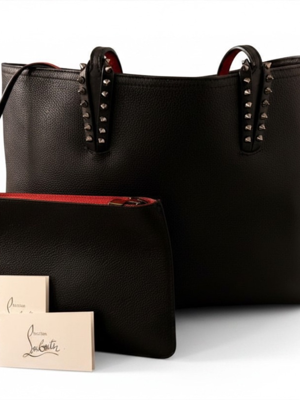 Christian Louboutin Cabata Large Black  Studded Tote Bag w/ Pouch